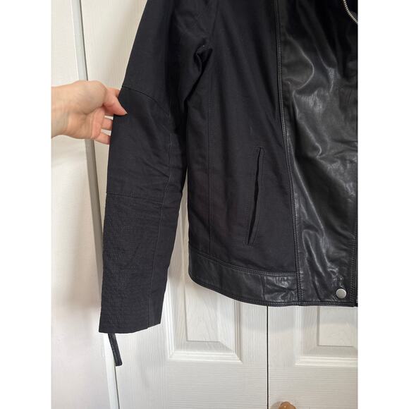 Lucky Brand Leather Moto Jacket Women’s M Goat Leather Cotton Blend Biker Style - Picture 4 of 10